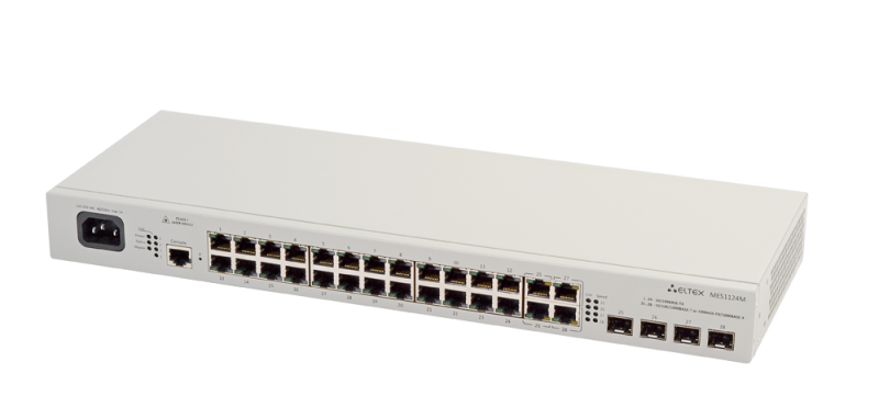 Ethernet-коммутатор MES1124M, 24x10/100Base-T + 4x1G (SFP), L2, 220V AC